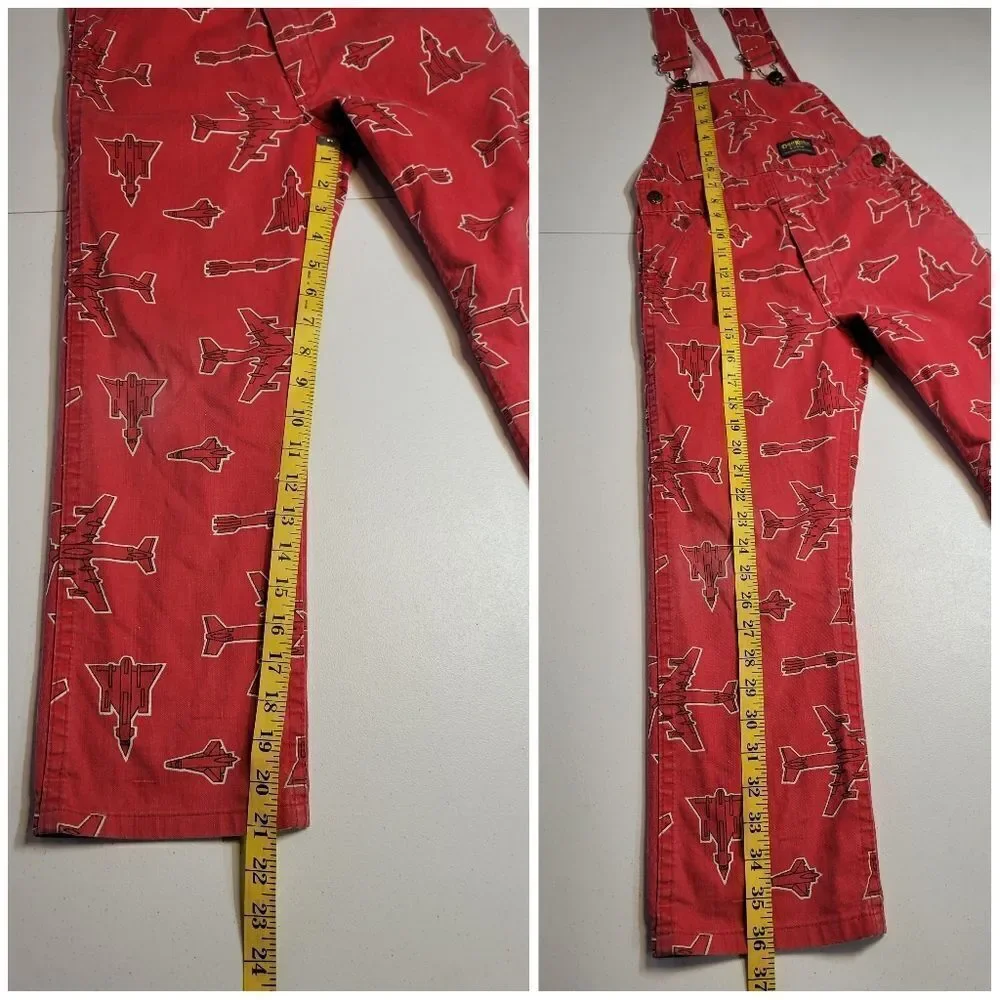 Oshkosh Vintage Vestbak Red Airplane Print Overalls Size 7
